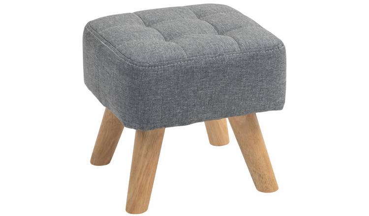 HOMCOM Small Footstool with Rubber Wood Legs - Grey