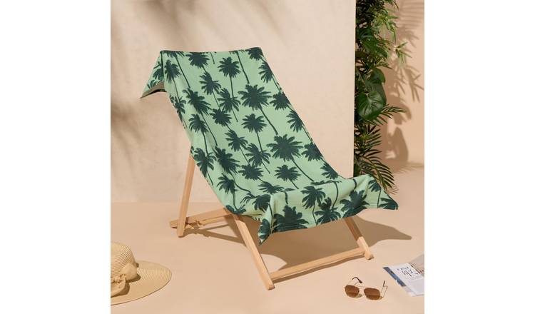 OHS Palm Printed Microfibre Beach Towel - Green