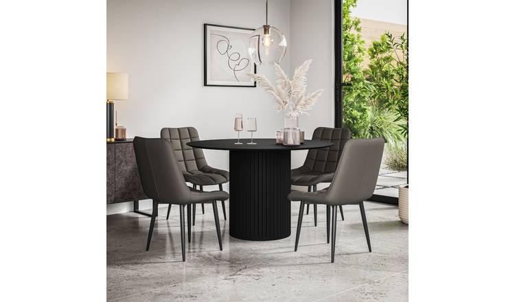 Furniture Online Arlo Nova Black Top w Blk Legs Dining Table & 4 Grey Chairs