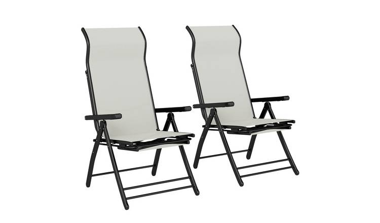 Outsunny Set of 2 Foldable Adjustable Reclining Garden Chair - Light Grey