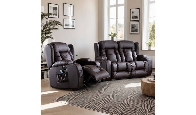 Furniture Online Caesar Electric Recliner Leather 1+2 Seater Sofa Set - Brown