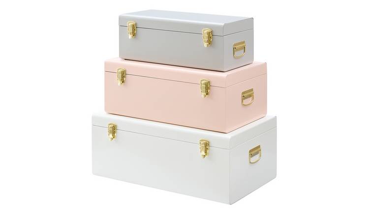 Beautify Set of 3 Stainless Steel Storage Trunk - Grey, Pink, White