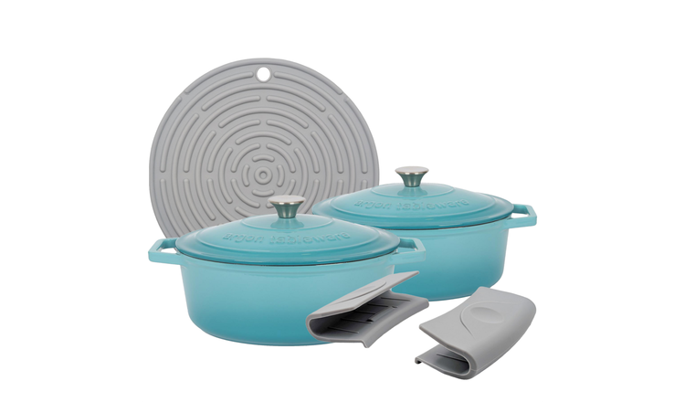 Argon Tableware Oval Cast Iron Casserole Dishes - Teal Ombre - Set of 2