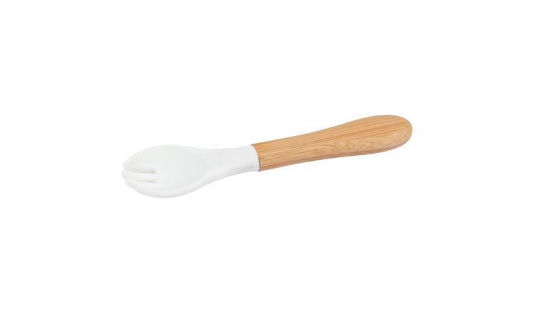 Tiny Dining Bamboo Baby Weaning Fork with Silicone Tip - White