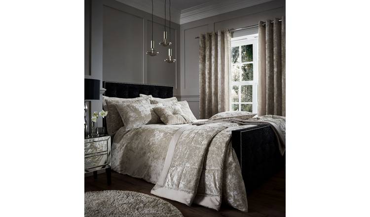 Catherine Lansfield Crushed Velvet Duvet Cover Set - Super King - Natural