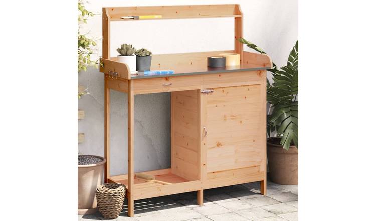 Walplus Solid Fir Wood Potting Table - Brown - 110.5 x 45 x 124.5 cm