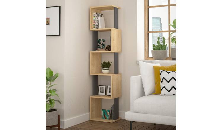 Decortie Piri Particleboard Bookcase - Oak, Anthracite Grey
