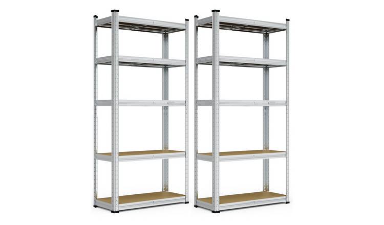 VonHaus 5 Tier Pack of Two Small Heavy Duty Garage Shelving Unit - Silver