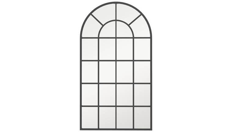 HOMCOM Modern Arched Metal Framed Window Mirror - Black
