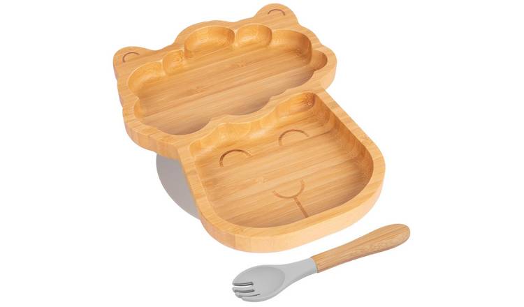 Tiny Dining Bamboo Llama Baby Weaning Plate & Fork Set - Grey