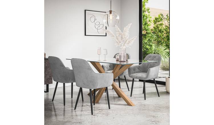 Furniture Online Etta Anika Glass Top Dining Table & 6 Grey Chairs