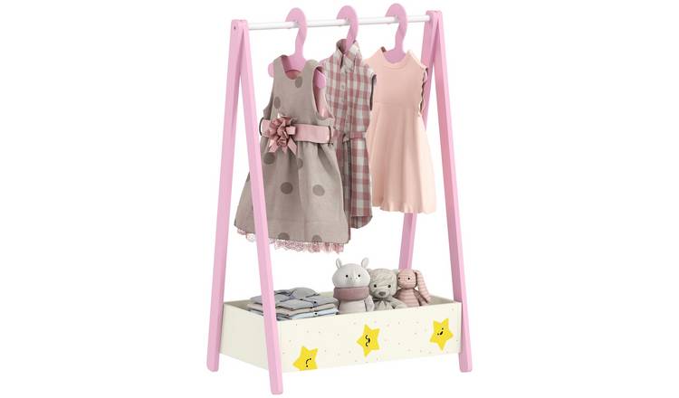 AIYAPLAY Leaf Theme Toddler Dress Up Rail with Hangers Storage Shelf - Pink