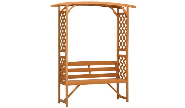 Outsunny Wooden Garden Bench with Arbour - Brown