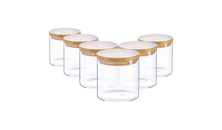 Argon Tableware Scandi Glass Storage Jars with Wooden Lids- Pack of 6