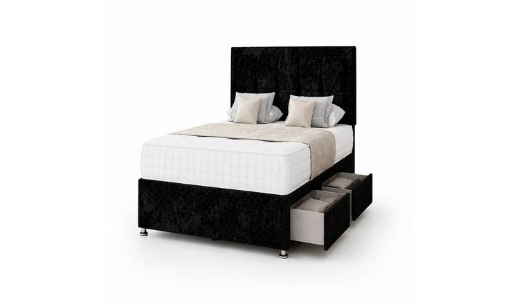 Comfy Deluxe 3ft Single 2‑Drawer Crushed Velvet Divan Bed Set - Black