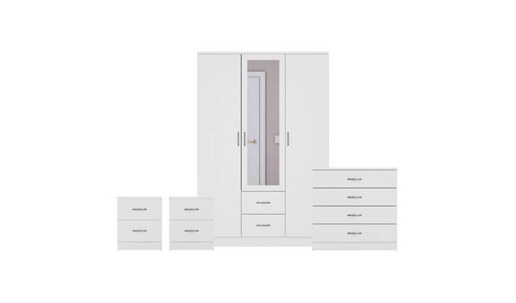 Vida Designs Riano Bedroom Set (Bedsides, 4 Drawer Chest, Mirror Wardrobe)-White