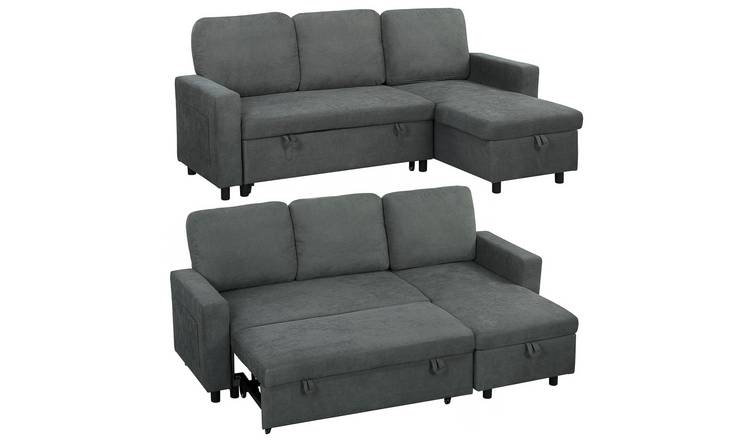 HOMCOM 3 Seater Corner Sofa Bed with Reversible Chaise - Charcoal Grey
