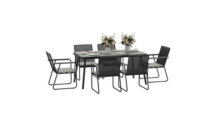 Outsunny 6 Seater Rattan Garden Dining Set with Soft Cushions - Grey