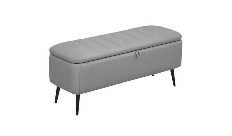 HOMCOM Rectangular Upholstered Storage Ottoman with Flip Top - Light Grey