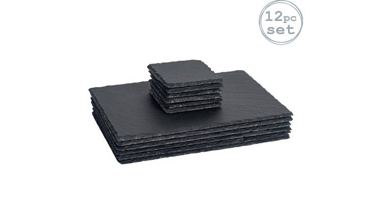 Argon Tableware 12 Piece Square Slate Placemats & Coasters Set