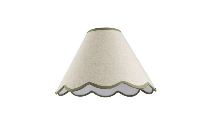 Happy Homewares Sage Green Scallop Edge Natural Textured Linen Lampshade - 30cm