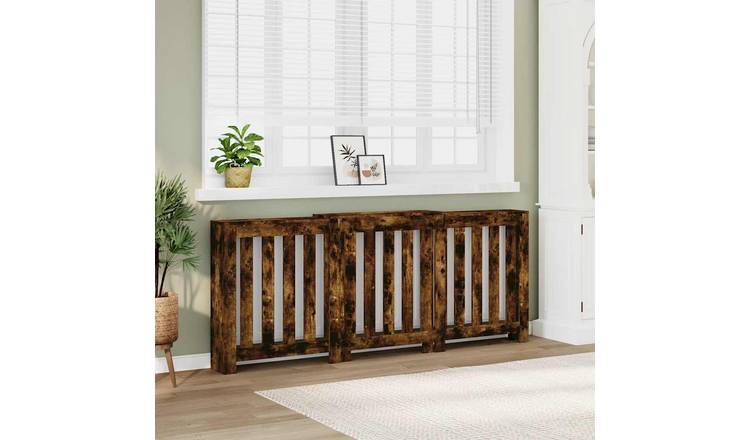 Walplus Vertical Slats Radiator Cover - Smoked Oak - 205 x 21.5 x 83.5 cm