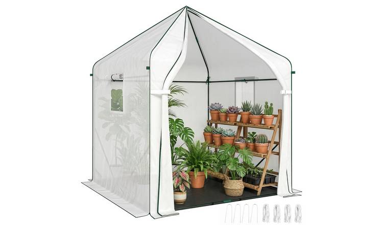 Outsunny PE Cover Steel Frame Walk-in Greenhouse – White