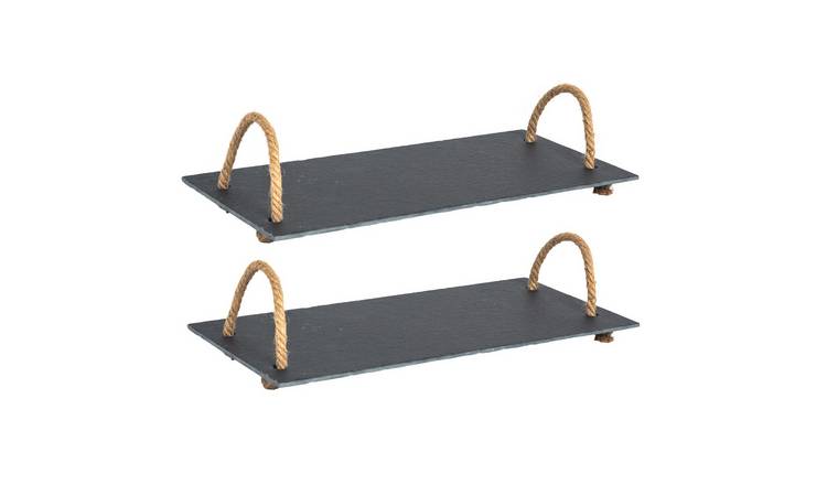 Argon Tableware Slate Serving Trays with Rope Handles - Pack of 2