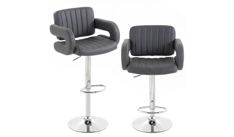 HOMCOM Set of 2 PU leather Bar Stools with Backrest and Armrest - Grey