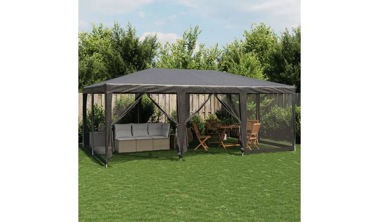 Walplus 6 x 4 m HDPE Party Tent with 10 Mesh Sidewalls - Anthracite