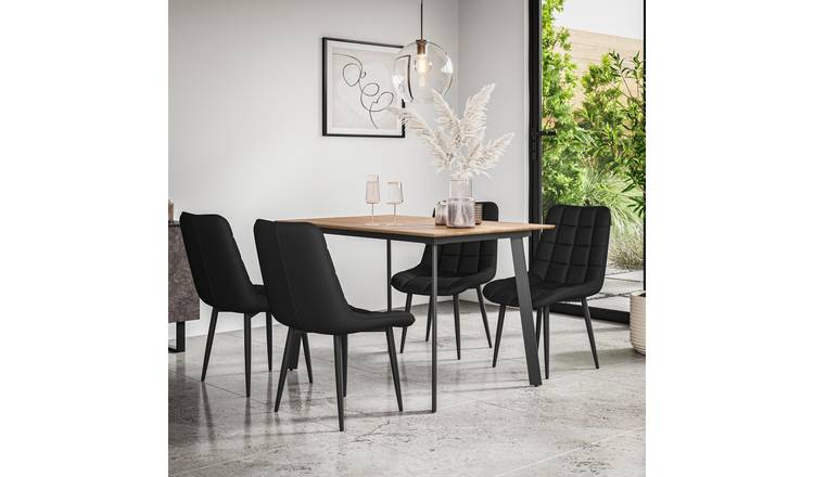 Furniture Online Haydon Nova Oak Effect Dining Table & 6 Black Chairs