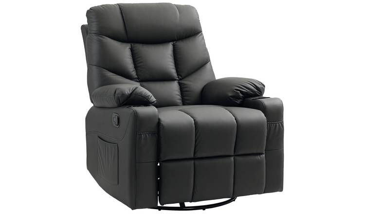 HOMCOM PU Leather Adjustable Swivel Recliner Armchair - Black