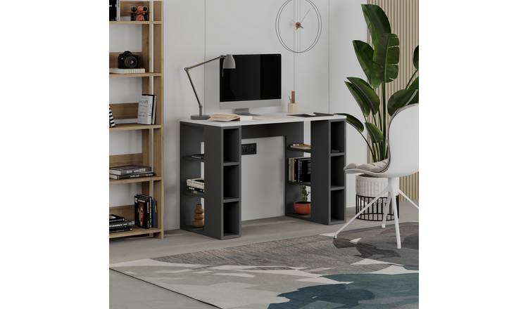Decortie Colmar Wood Effect Particleboard Study Desk - White & Anthracite Grey