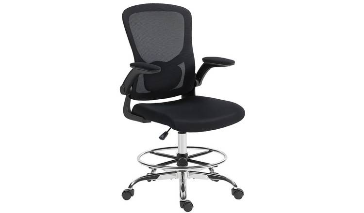 HOMCOM Mesh Swivel Drafting Chair with Lumbar Support - Black