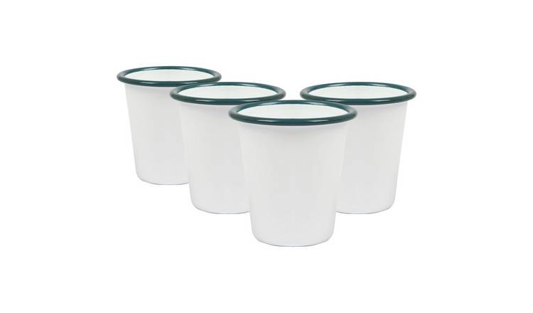 Argon Tableware White Enamel Tumblers - 300ml - Green - Pack of 3