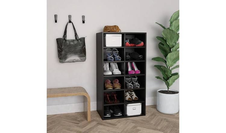 Walplus Engineered Wood Shoe Rack - Black - 54 x 34 x 100.5 cm