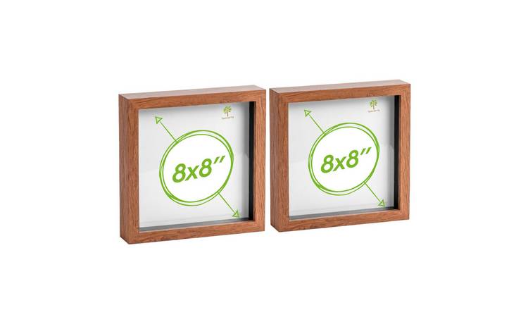 Nicola Spring 3D Box Photo Frames - 8 x 8" and 6x6" Mount - Dark Wood - Set of 2
