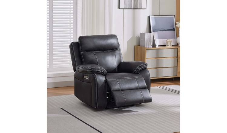 Furniture Online Vinson Air Leather Electric Recliner Cinema Chair – Charcoal