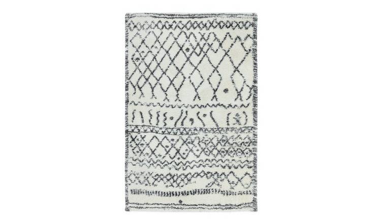 Mega Flooring White Shaggy Geometric Rug - 200 x 290cm