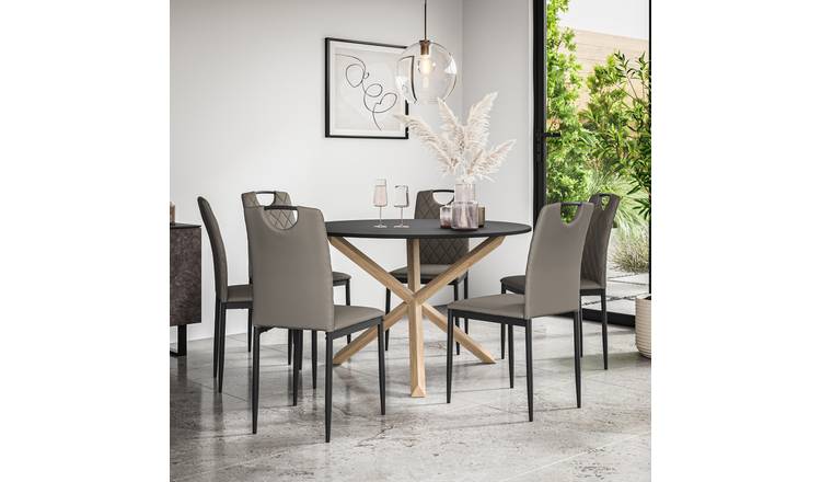 Furniture Online Malvern Monza Black Top Dining Table & 6 Grey Chairs