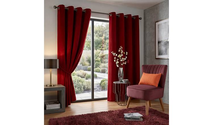 Luxury Living Velvet Eyelet Blackout Curtains 168cm x 183cm - Red