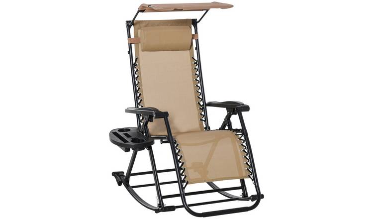Outsunny Foldable Reclining Garden Rocking Chair - Beige
