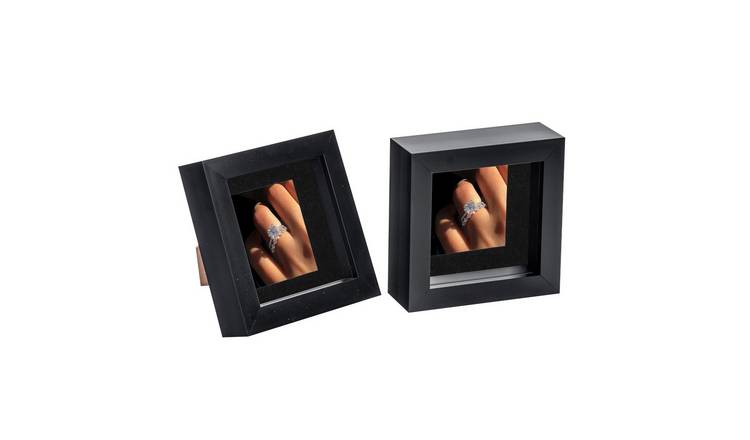 Nicola Spring 3D Box Photo Frames - 4 x 4" with Mount - Set of 2 - Black