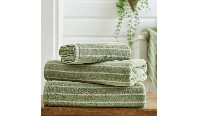 Deyongs Malmo Stripe Cotton Bath Towel - Sage & Biscuit