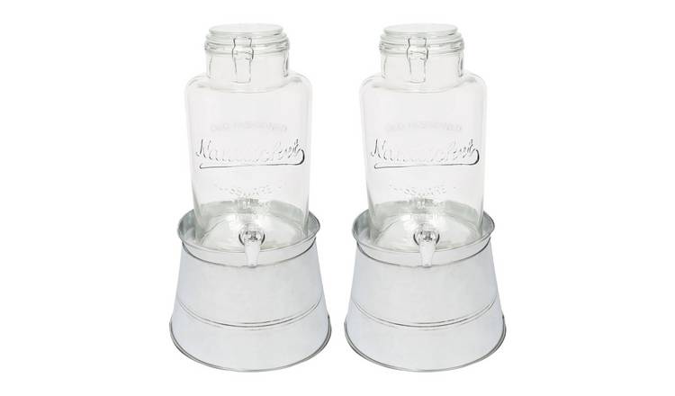 Rink Drink Glass Drinks Dispensers & Silver Bucket Stand - Pack of 2