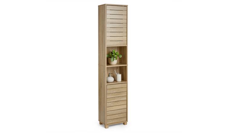 Vonhaus Chester Wood Effect Tall Bathroom Cabinet - Brown