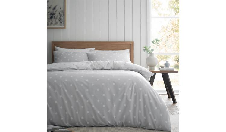 Catherine Lansfield Brushed Polka Dot Duvet Cover Set - Single - Grey