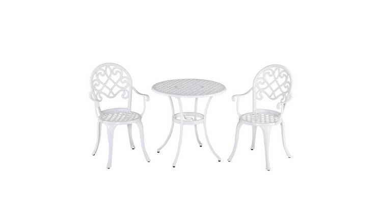 Outsunny 2 Seater Aluminium Garden Bistro Set with Adjustable Footpads - White