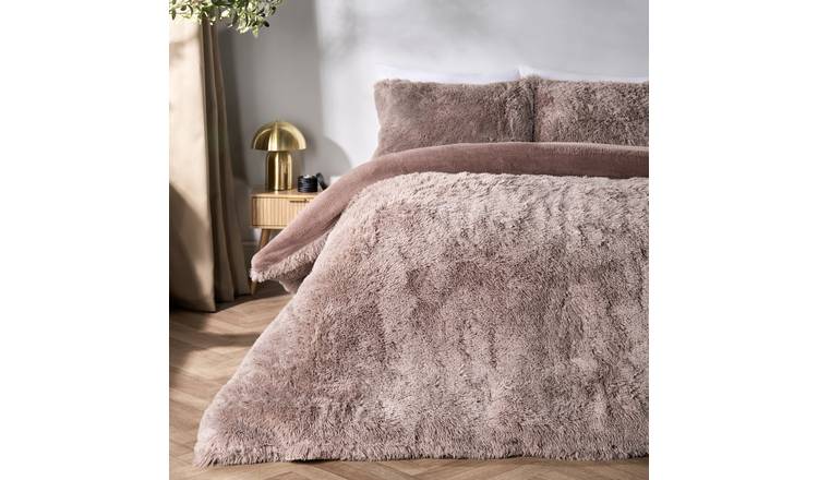 OHS Teddy Duvet Cover Set Bedding Soft Fleece Faux Fur Shaggy Natural - Double