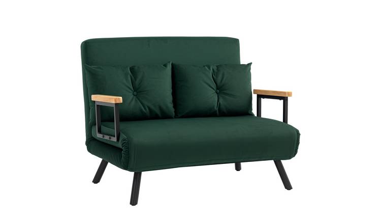 HOMCOM 2 Seater Velvet Modern Sofa Bed with 2 Tufted Cushions - Green